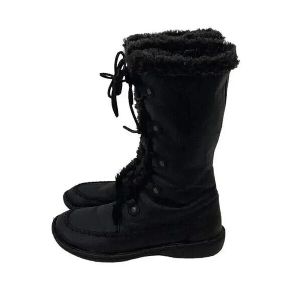BOC Size 6.5 Leather Lace up Winter Boots Mid Calf Lined Side Zip Black - Picture 3 of 9
